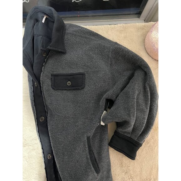 Free People Washed Black Fleece Shirt Jacket With Button Front Style - Size L - Picture 10 of 10